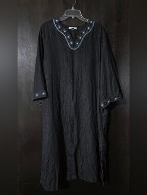 Go Softly Patio Black Embroidered V-Neck Midi/Maxi Loungewear Dress Size XL